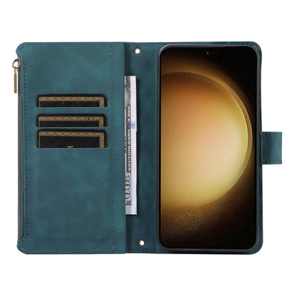 For Samsung Galaxy S23+ Zipper Pocket Leather Wallet Phone Case Rhombus Grid Card Holder Stand Cover