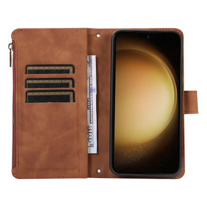 For Samsung Galaxy S23+ Zipper Pocket Leather Wallet Phone Case Rhombus Grid Card Holder Stand Cover