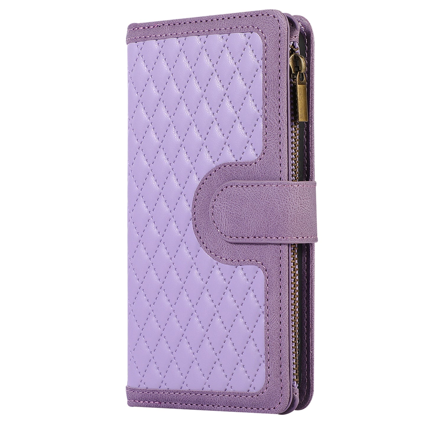For Samsung Galaxy S23+ Zipper Pocket Leather Wallet Phone Case Rhombus Grid Card Holder Stand Cover