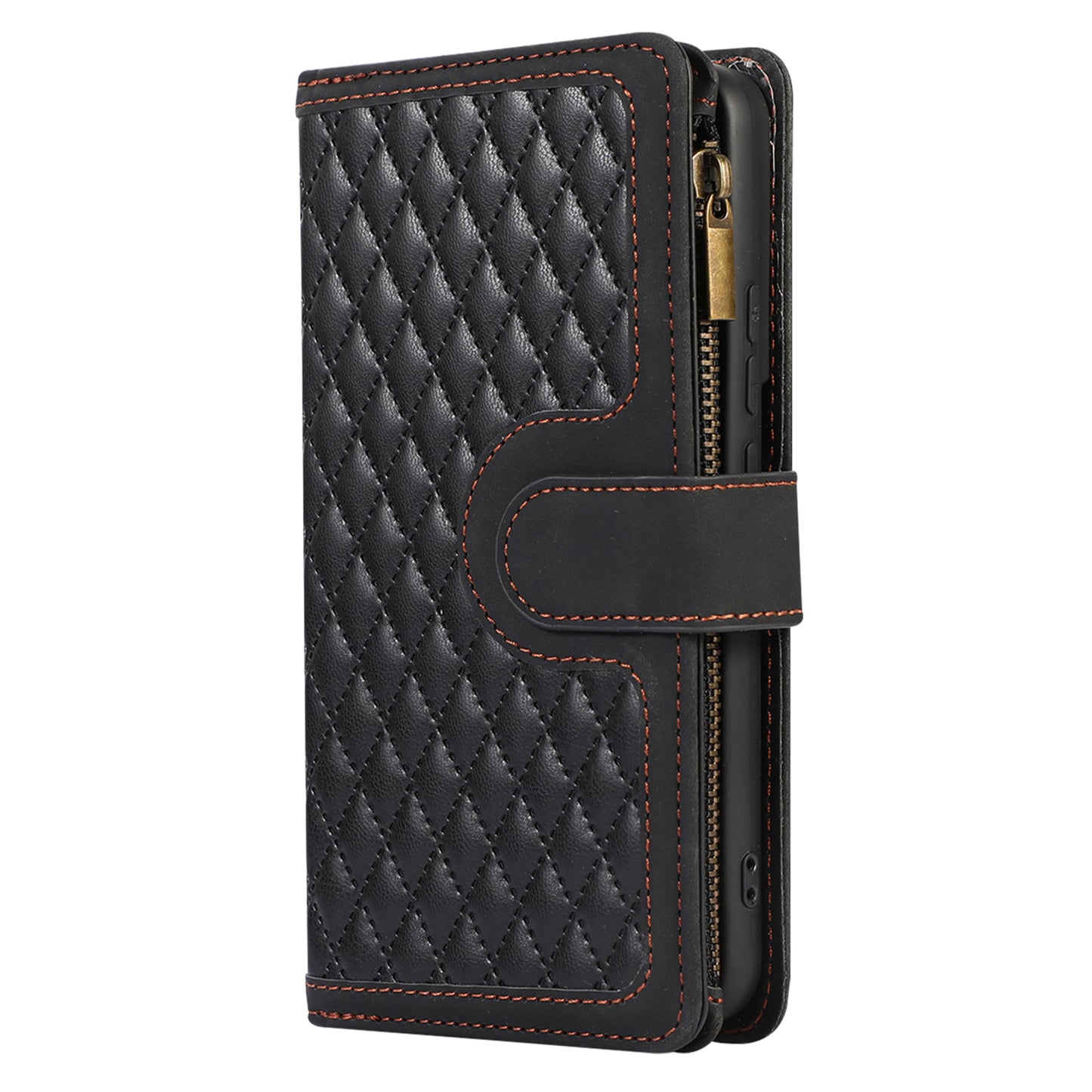 For Samsung Galaxy S22 5G 9 Card Slots Zipper Pocket PU Leather Phone Case Rhombus Imprint Stand Wallet Cover