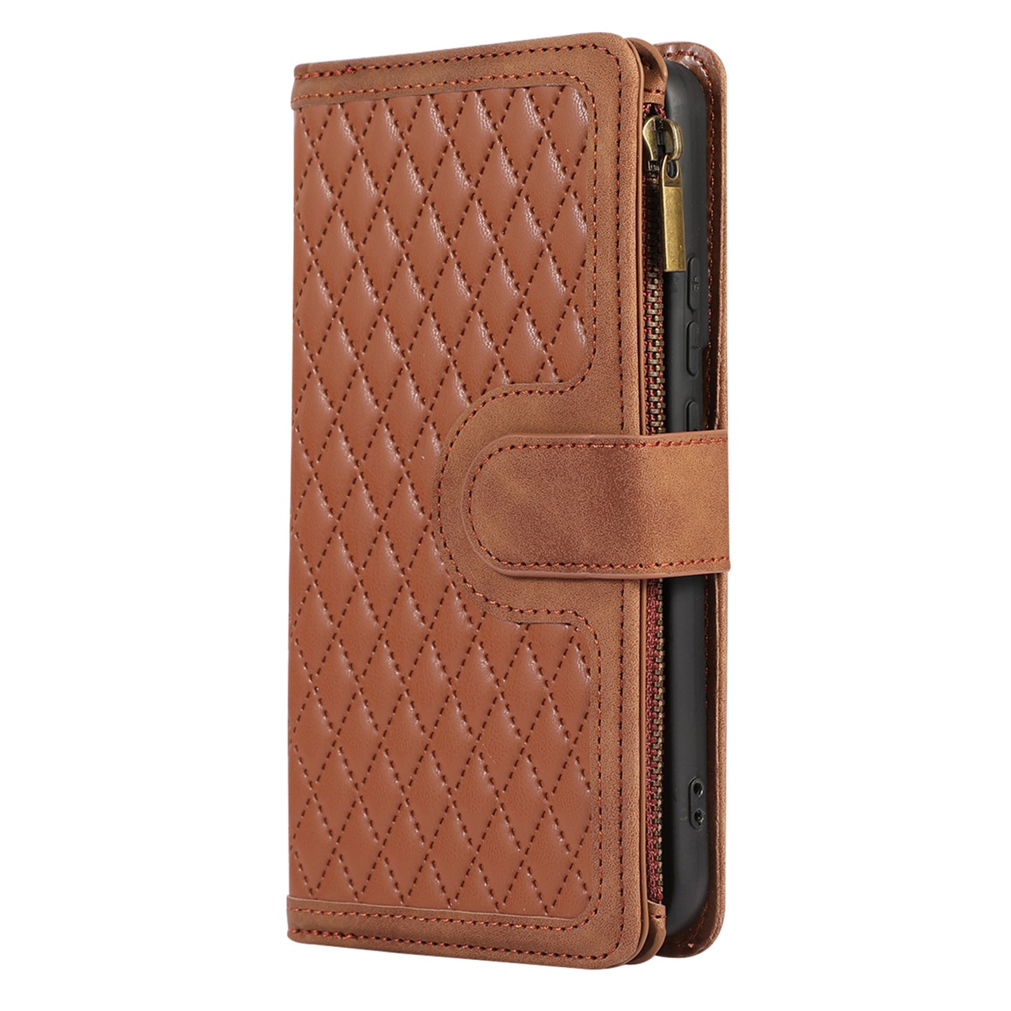 For Samsung Galaxy S22 5G 9 Card Slots Zipper Pocket PU Leather Phone Case Rhombus Imprint Stand Wallet Cover