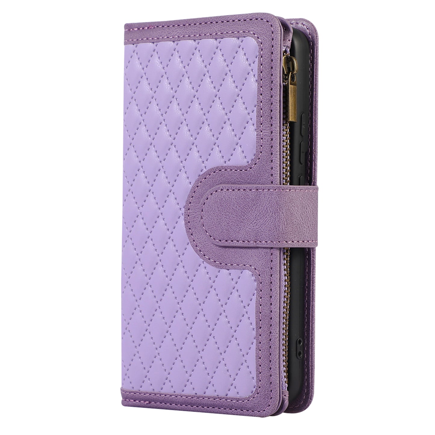 For Samsung Galaxy S22 5G 9 Card Slots Zipper Pocket PU Leather Phone Case Rhombus Imprint Stand Wallet Cover