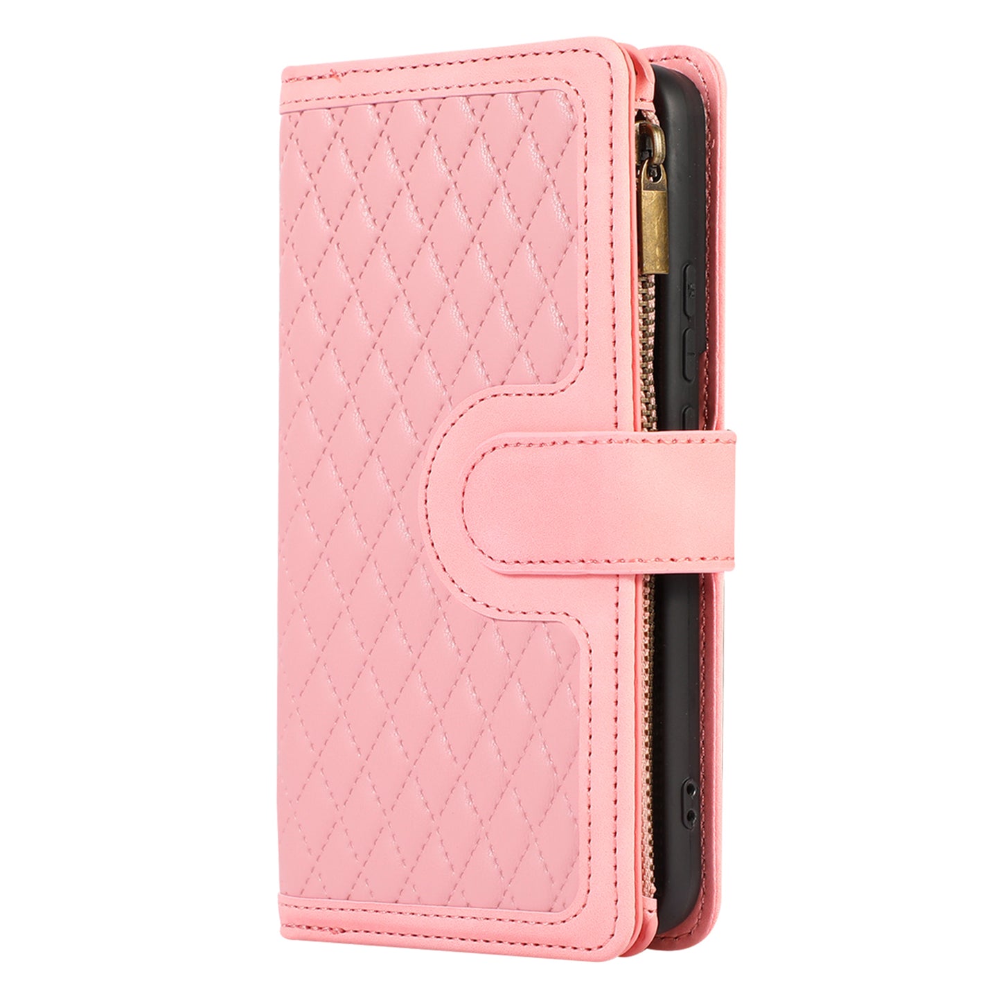 Leather Phone Case for Samsung Galaxy S22+ 5G 9 Card Slots Zipper Pocket Rhombus Imprint Stand Wallet Cover