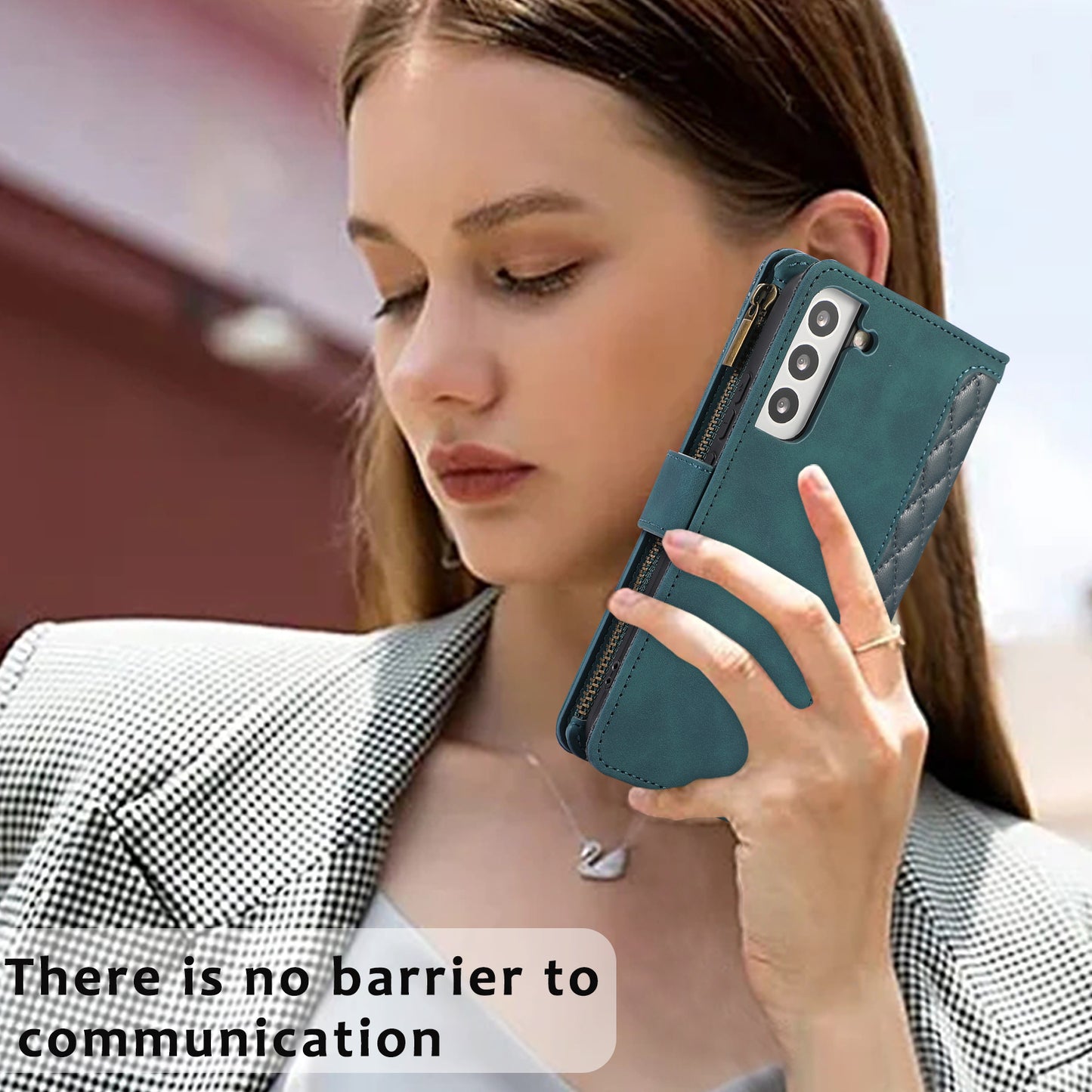 Leather Phone Case for Samsung Galaxy S22+ 5G 9 Card Slots Zipper Pocket Rhombus Imprint Stand Wallet Cover