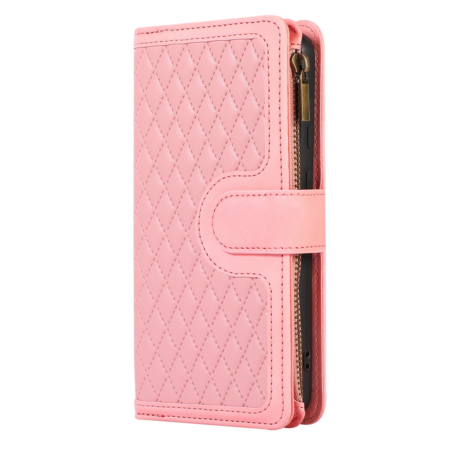 Leather Phone Case for Samsung Galaxy S23 Zipper Pocket Rhombus Imprint Stand Wallet Cover with 9 Card Slots
