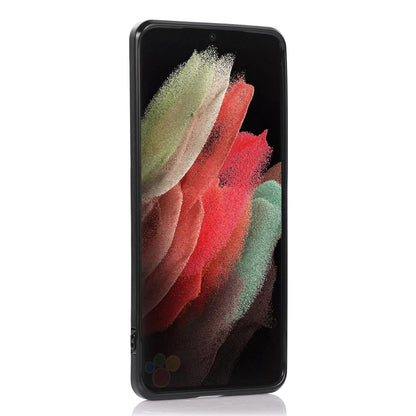 Phone Cover for Samsung Galaxy S22 Ultra 5G Card Holder Kickstand PU Leather+TPU Case with Shoulder Strap