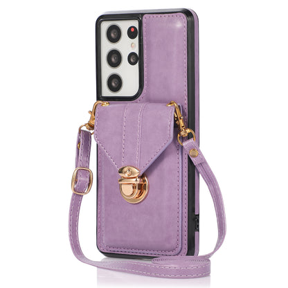 Phone Cover for Samsung Galaxy S22 Ultra 5G Card Holder Kickstand PU Leather+TPU Case with Shoulder Strap