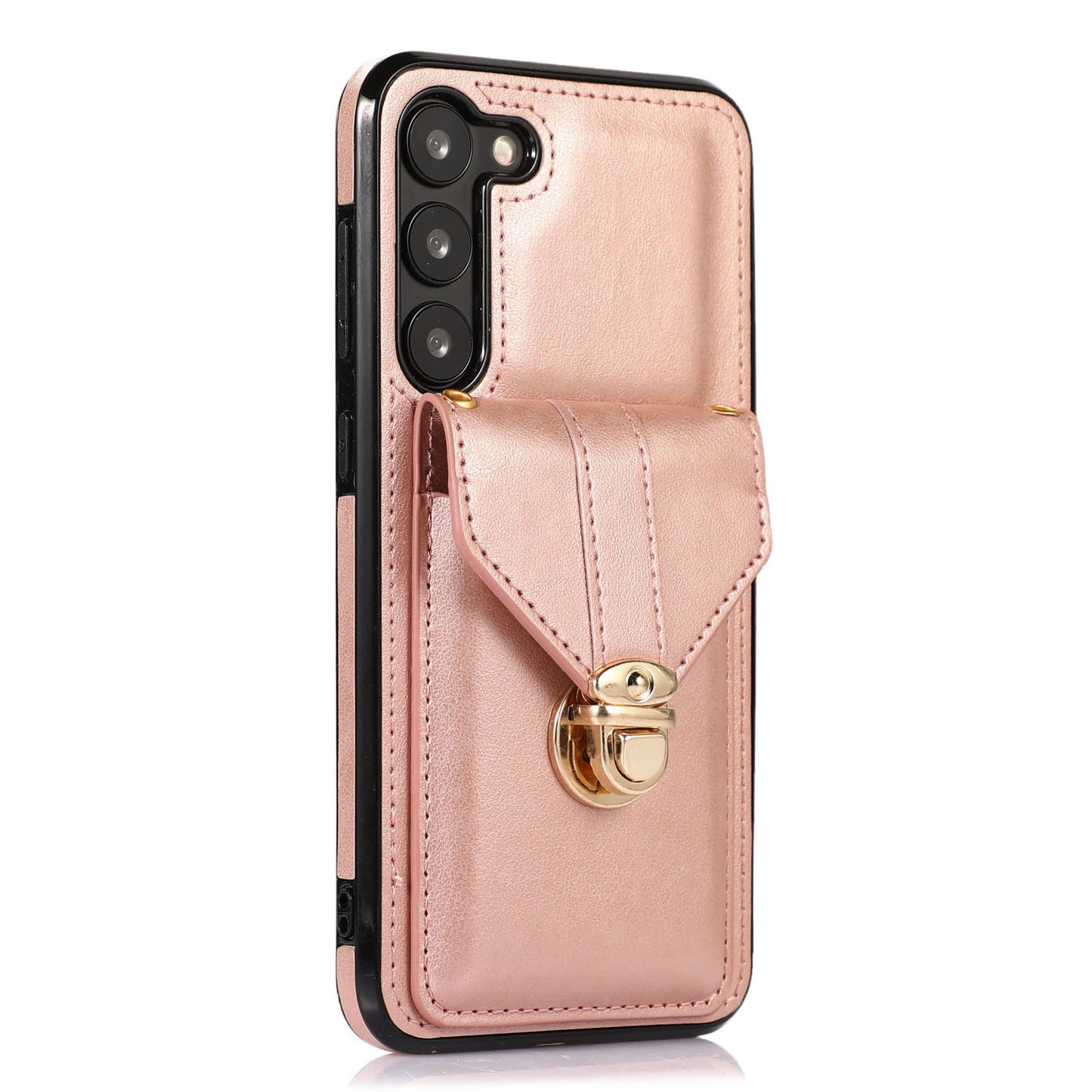 Phone Cover for Samsung Galaxy S23+ PU Leather+TPU Card Holder Kickstand Case with Shoulder Strap