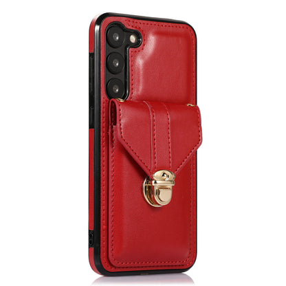 Phone Cover for Samsung Galaxy S23+ PU Leather+TPU Card Holder Kickstand Case with Shoulder Strap