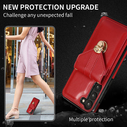 Phone Cover for Samsung Galaxy S23+ PU Leather+TPU Card Holder Kickstand Case with Shoulder Strap