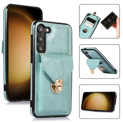 Phone Cover for Samsung Galaxy S23+ PU Leather+TPU Card Holder Kickstand Case with Shoulder Strap