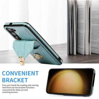 Phone Cover for Samsung Galaxy S23+ PU Leather+TPU Card Holder Kickstand Case with Shoulder Strap