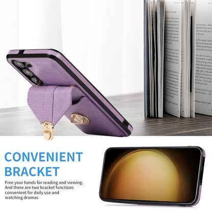 Phone Cover for Samsung Galaxy S23+ PU Leather+TPU Card Holder Kickstand Case with Shoulder Strap