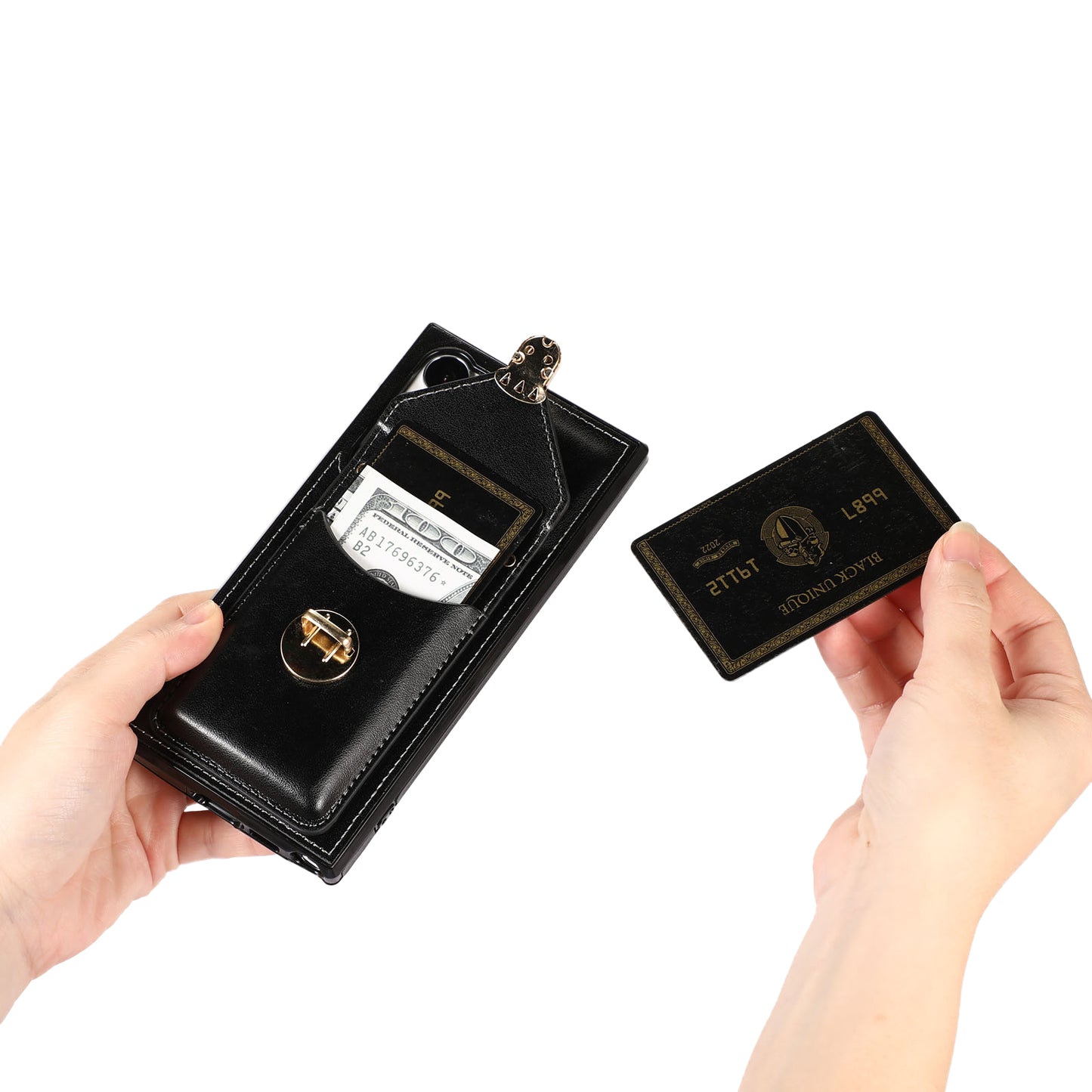 For Samsung Galaxy S23 Ultra Card Holder Phone Cover Kickstand PU Leather+TPU Case with Shoulder Strap