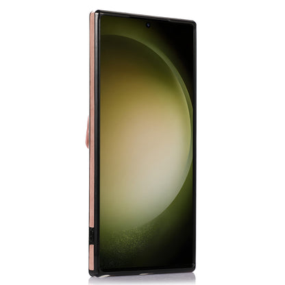 For Samsung Galaxy S23 Ultra Card Holder Phone Cover Kickstand PU Leather+TPU Case with Shoulder Strap