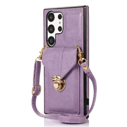 For Samsung Galaxy S23 Ultra Card Holder Phone Cover Kickstand PU Leather+TPU Case with Shoulder Strap