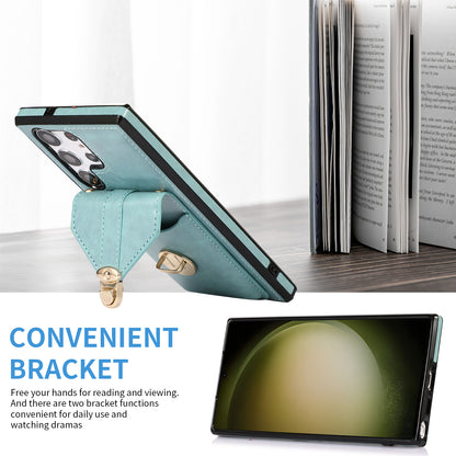 For Samsung Galaxy S23 Ultra Card Holder Phone Cover Kickstand PU Leather+TPU Case with Shoulder Strap