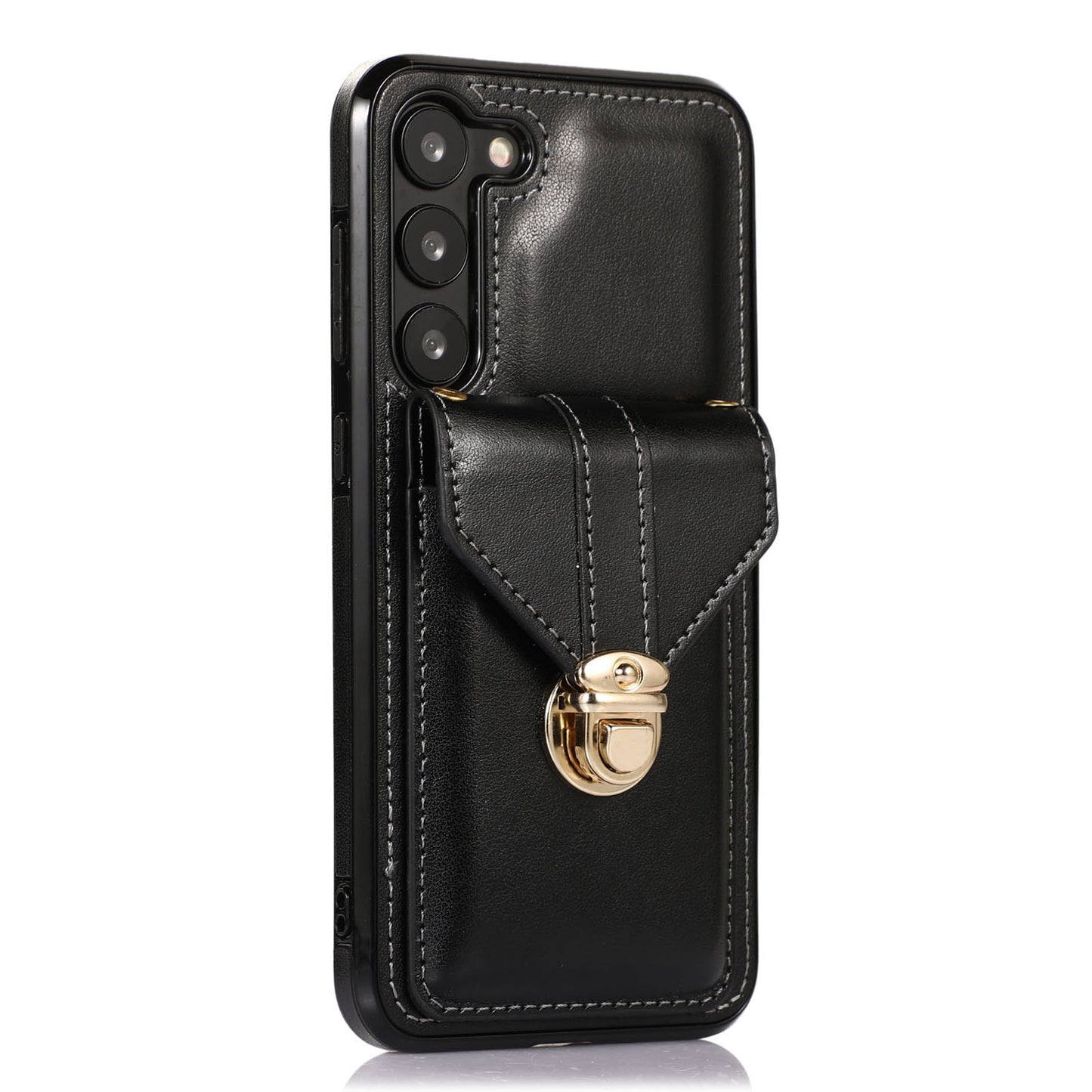 PU Leather+TPU Case for Samsung Galaxy S23 Card Holder Kickstand Phone Cover with Shoulder Strap