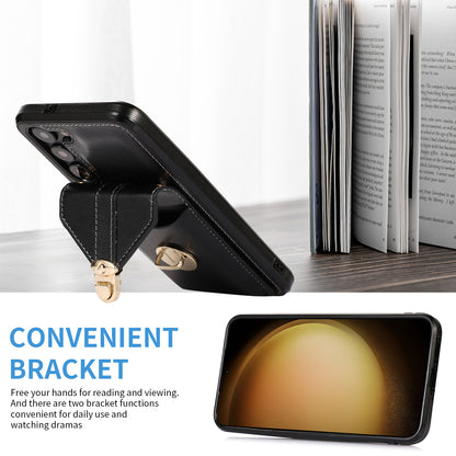 PU Leather+TPU Case for Samsung Galaxy S23 Card Holder Kickstand Phone Cover with Shoulder Strap