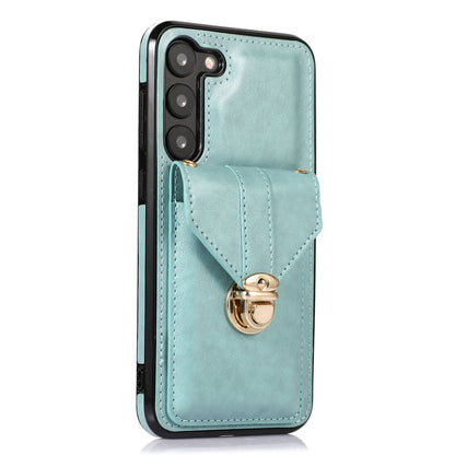 PU Leather+TPU Case for Samsung Galaxy S23 Card Holder Kickstand Phone Cover with Shoulder Strap