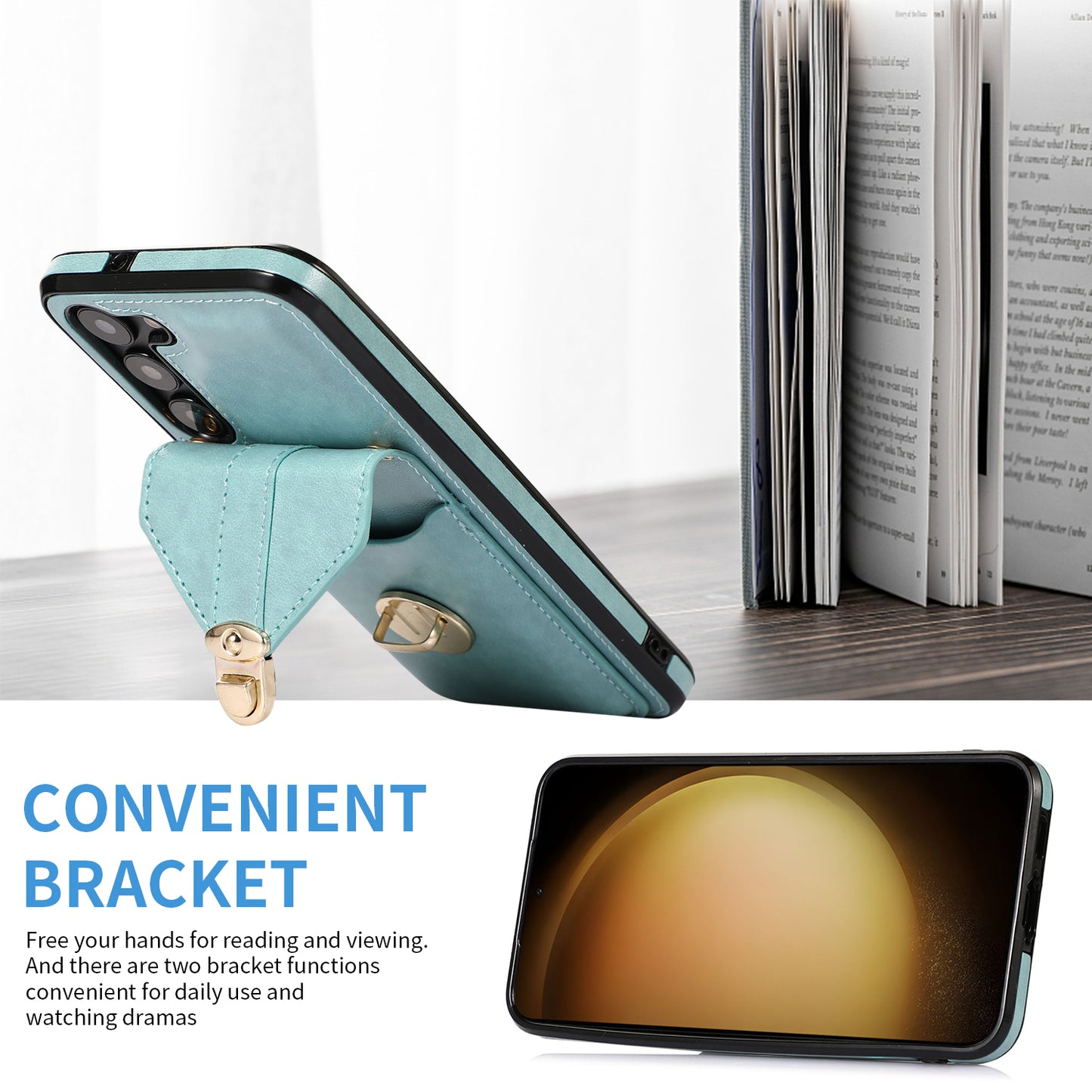 PU Leather+TPU Case for Samsung Galaxy S23 Card Holder Kickstand Phone Cover with Shoulder Strap