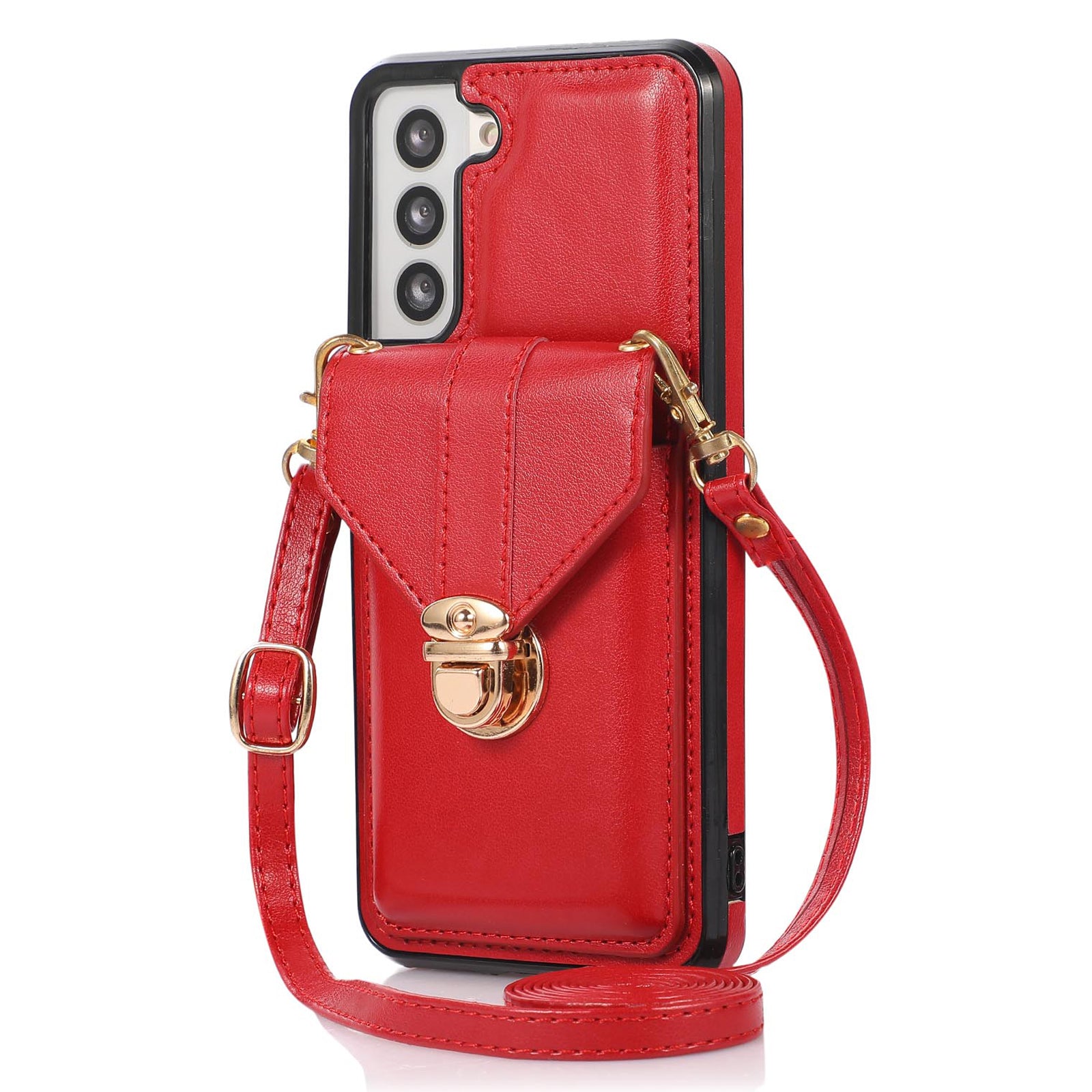 Card Holder Case for Samsung Galaxy S22+ 5G Kickstand PU Leather+TPU Phone Cover with Shoulder Strap