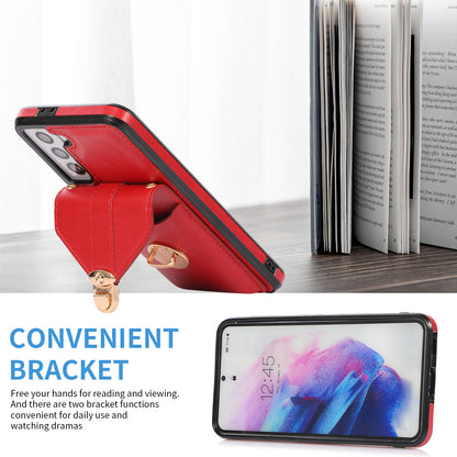 Card Holder Case for Samsung Galaxy S22+ 5G Kickstand PU Leather+TPU Phone Cover with Shoulder Strap