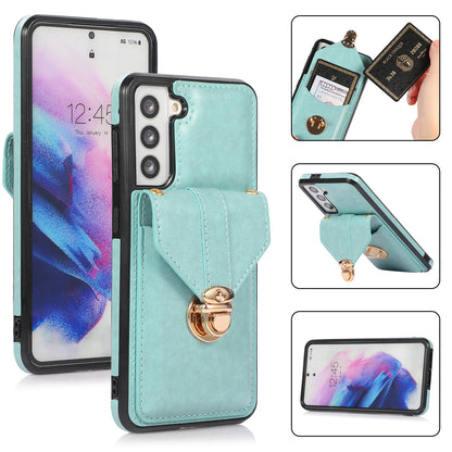 Card Holder Case for Samsung Galaxy S22+ 5G Kickstand PU Leather+TPU Phone Cover with Shoulder Strap