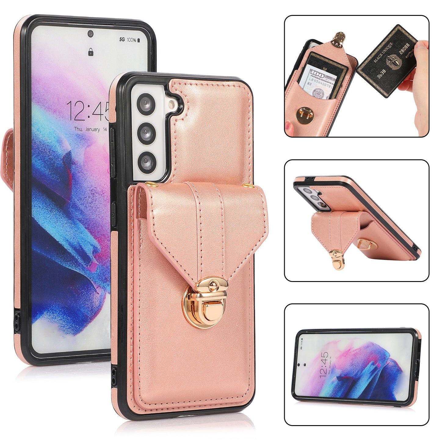 Scratch Proof Case for Samsung Galaxy S22 5G Card Holder Kickstand PU Leather+TPU Phone Cover