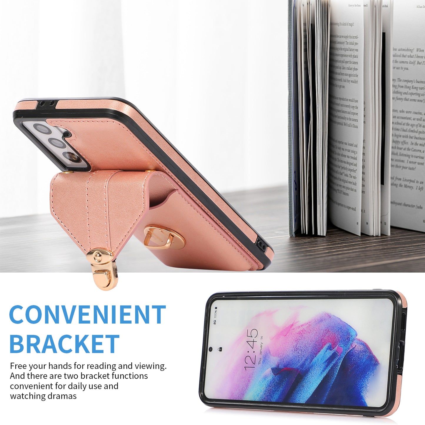 Scratch Proof Case for Samsung Galaxy S22 5G Card Holder Kickstand PU Leather+TPU Phone Cover