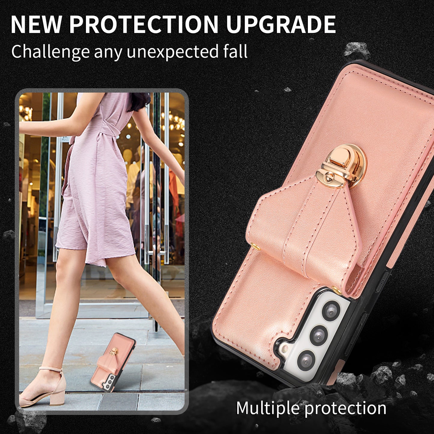 Scratch Proof Case for Samsung Galaxy S22 5G Card Holder Kickstand PU Leather+TPU Phone Cover