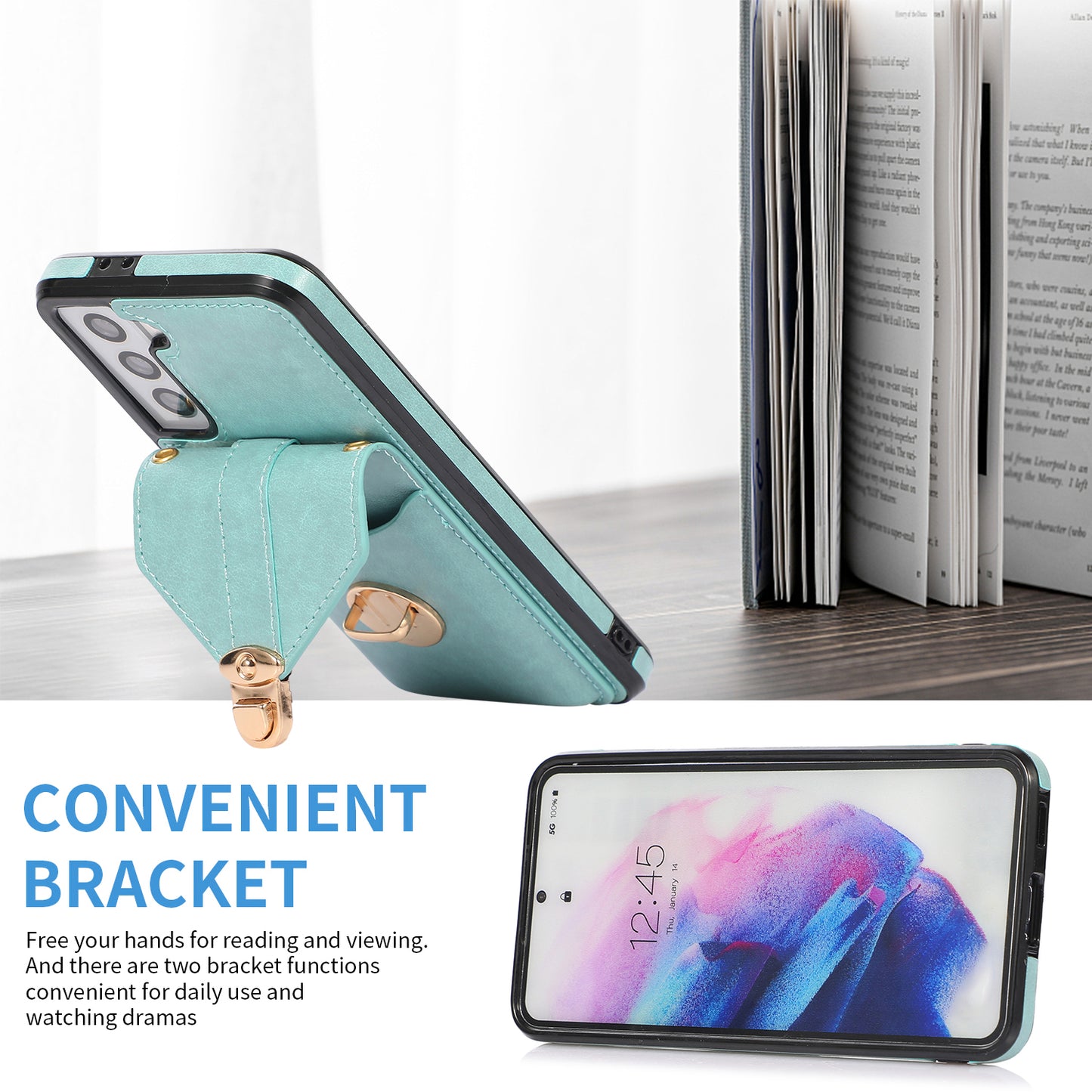 Scratch Proof Case for Samsung Galaxy S22 5G Card Holder Kickstand PU Leather+TPU Phone Cover