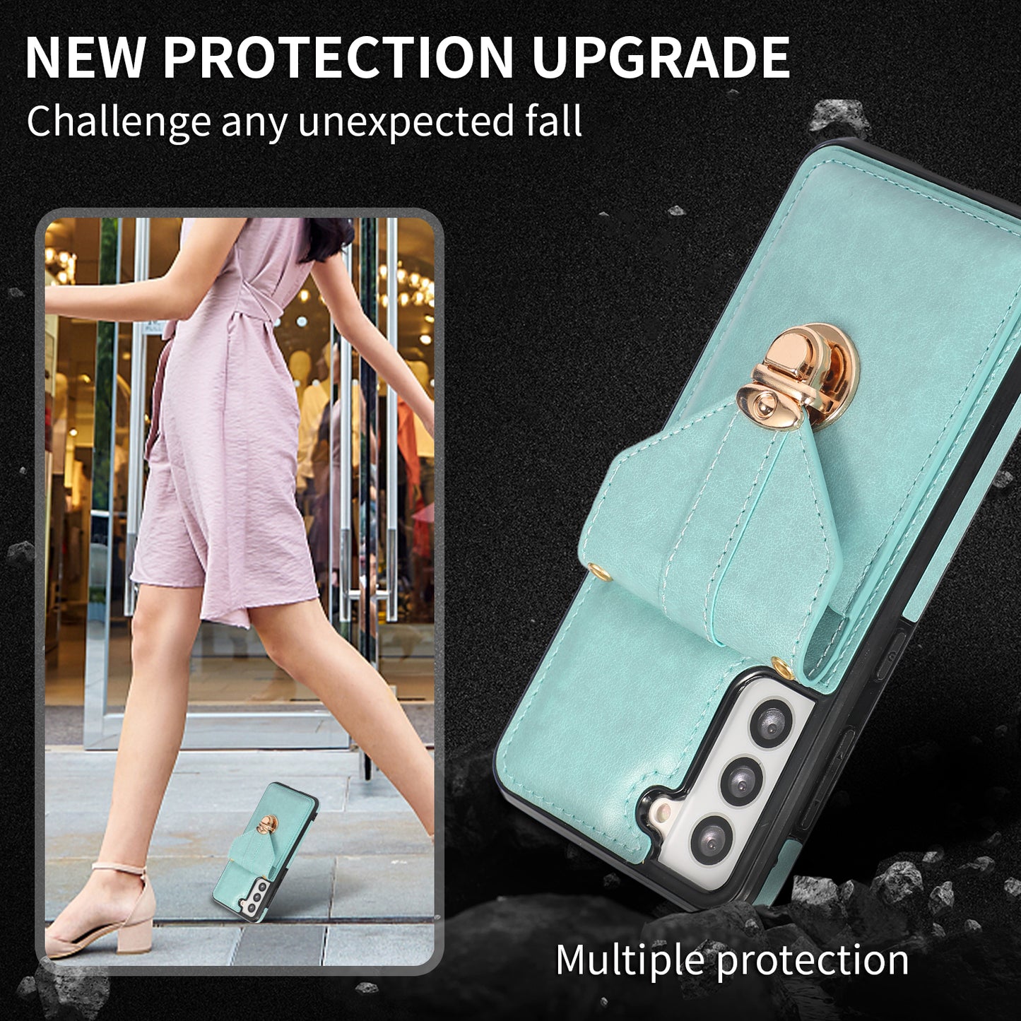Scratch Proof Case for Samsung Galaxy S22 5G Card Holder Kickstand PU Leather+TPU Phone Cover