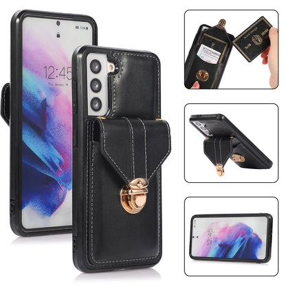 Anti-drop Case for Samsung Galaxy S21+ 5G Card Holder Kickstand PU Leather+TPU Phone Cover