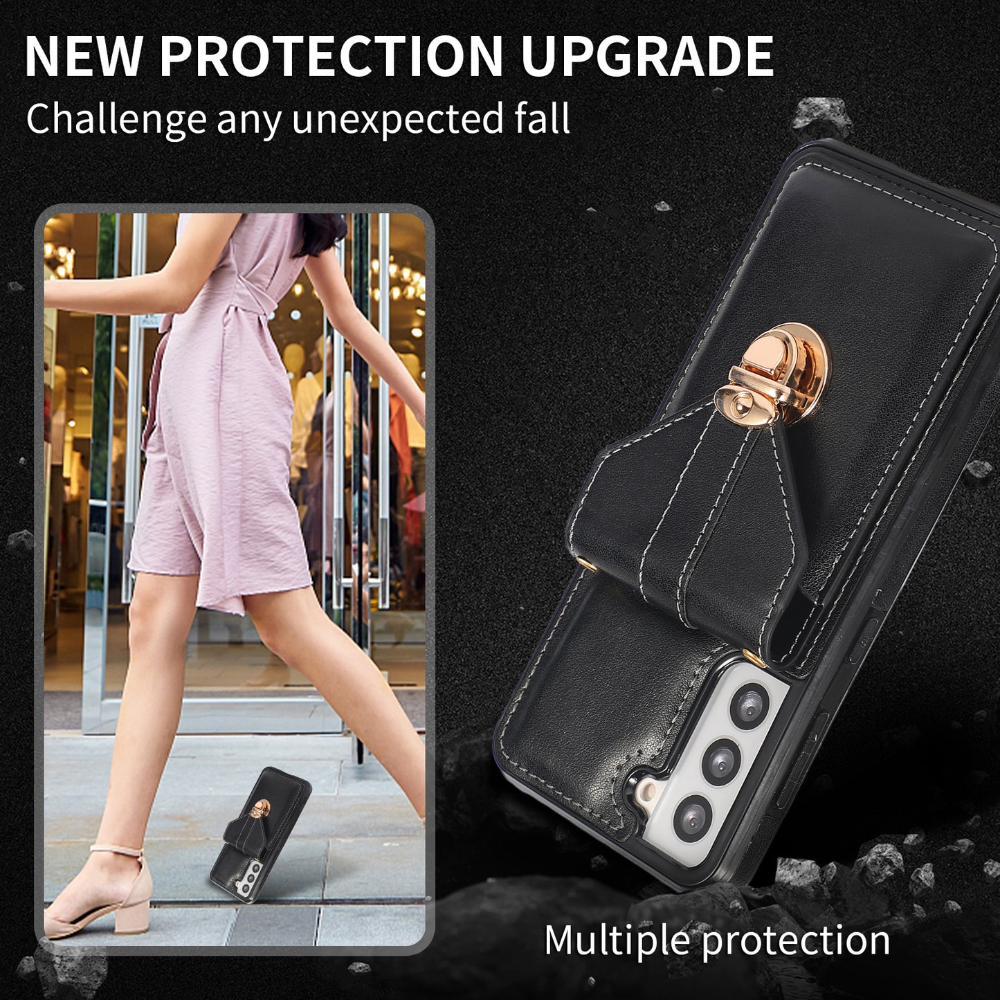 Anti-drop Case for Samsung Galaxy S21+ 5G Card Holder Kickstand PU Leather+TPU Phone Cover