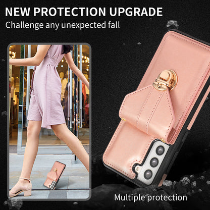 Anti-drop Case for Samsung Galaxy S21+ 5G Card Holder Kickstand PU Leather+TPU Phone Cover
