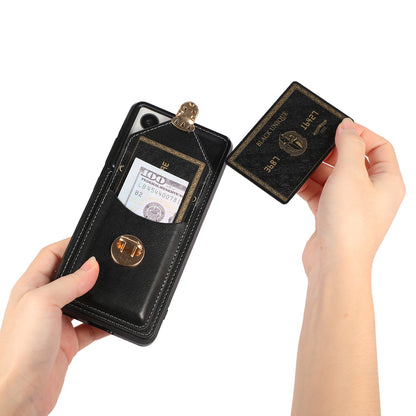 For Samsung Galaxy S21 Ultra 5G Card Holder Kickstand PU Leather+TPU Phone Cover with Shoulder Strap