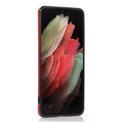 For Samsung Galaxy S21 Ultra 5G Card Holder Kickstand PU Leather+TPU Phone Cover with Shoulder Strap