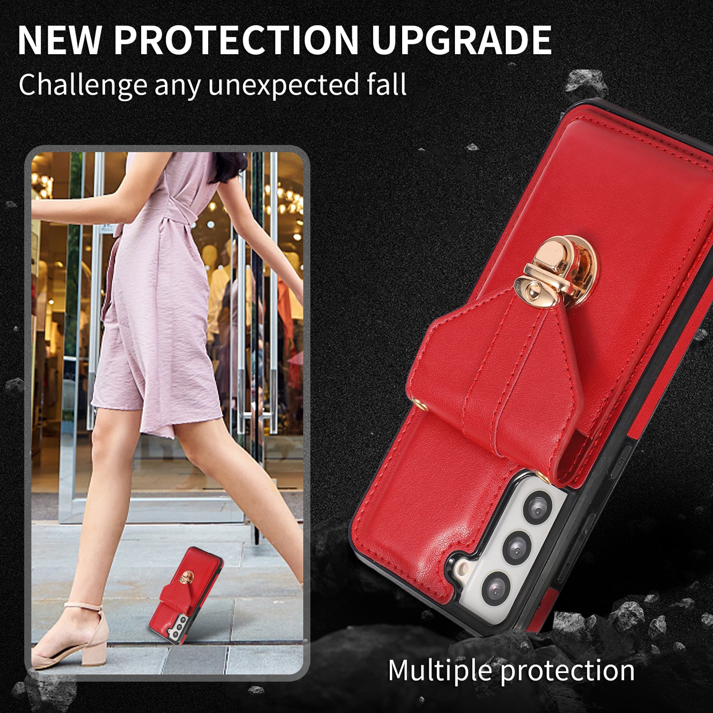 For Samsung Galaxy S21 4G / 5G Card Holder Drop-proof Case Kickstand PU Leather+TPU Phone Cover
