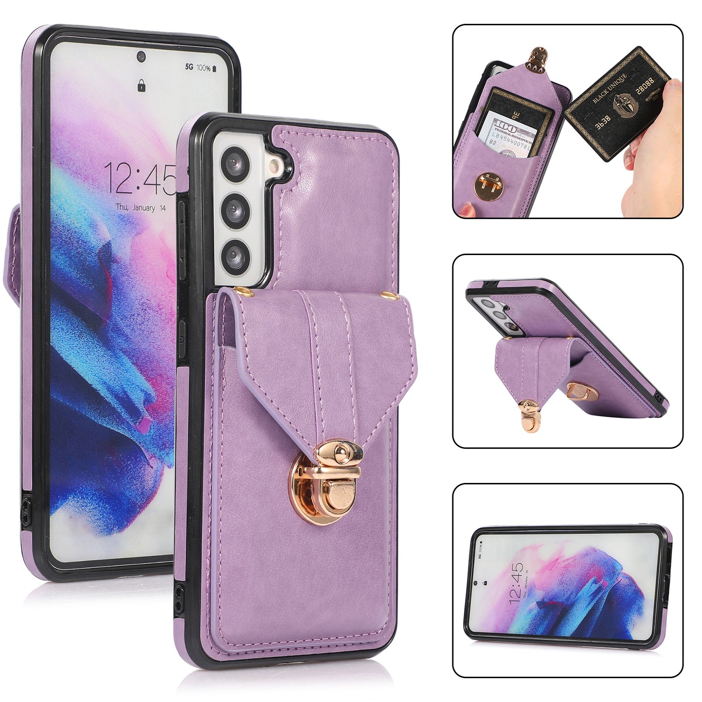 For Samsung Galaxy S21 4G / 5G Card Holder Drop-proof Case Kickstand PU Leather+TPU Phone Cover