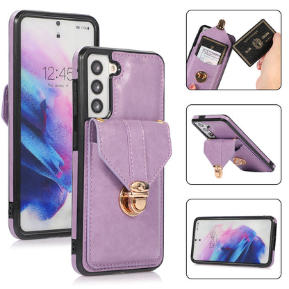 For Samsung Galaxy S21 4G / 5G Card Holder Drop-proof Case Kickstand PU Leather+TPU Phone Cover