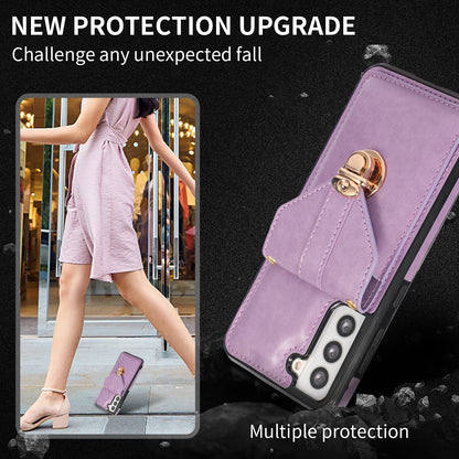 For Samsung Galaxy S21 4G / 5G Card Holder Drop-proof Case Kickstand PU Leather+TPU Phone Cover
