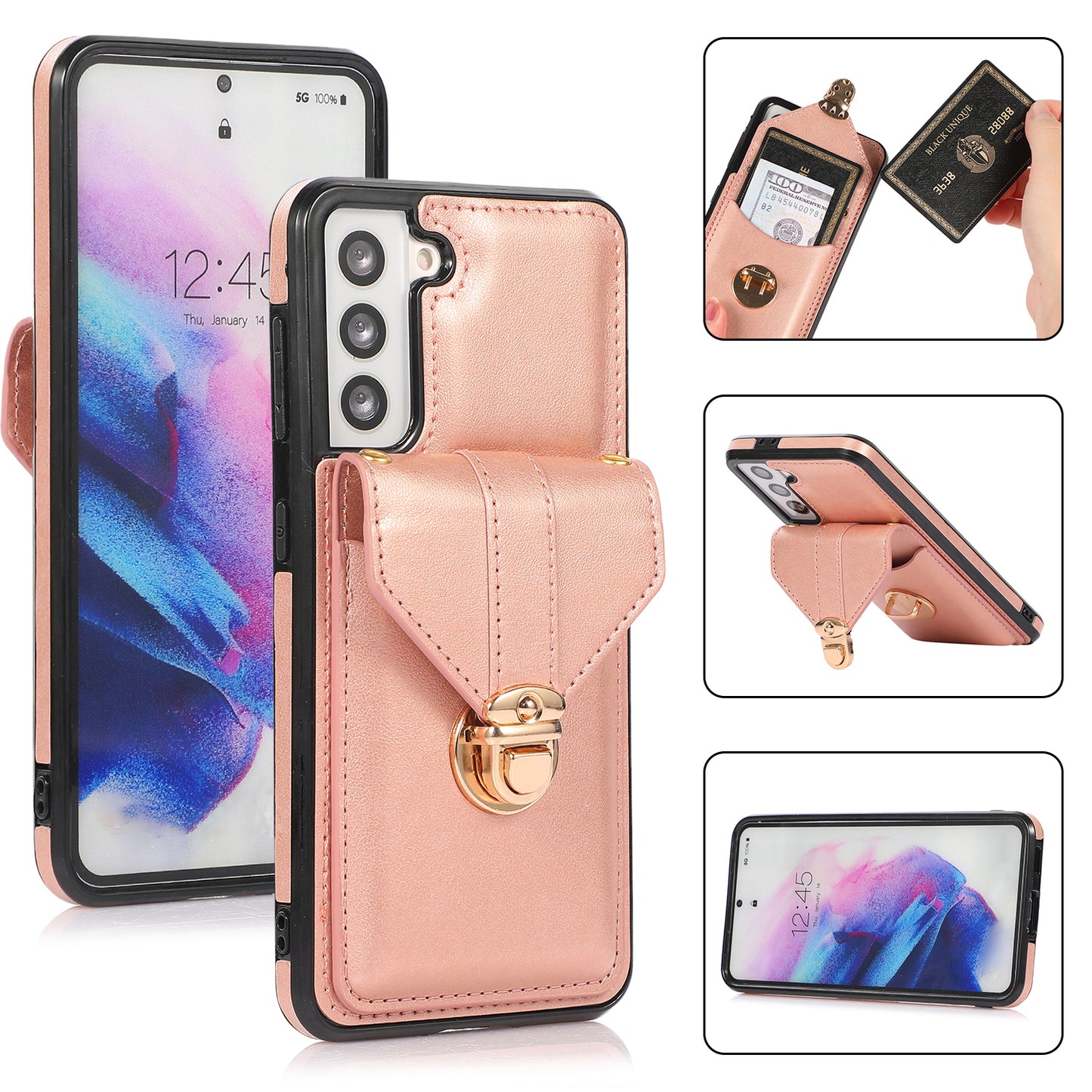 For Samsung Galaxy S21 4G / 5G Card Holder Drop-proof Case Kickstand PU Leather+TPU Phone Cover