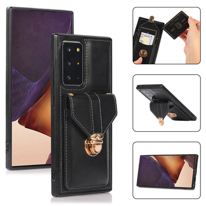 Back Case for Samsung Galaxy Note20 Ultra / Note20 Ultra 5G Card Holder PU Leather+TPU Phone Cover with Kickstand