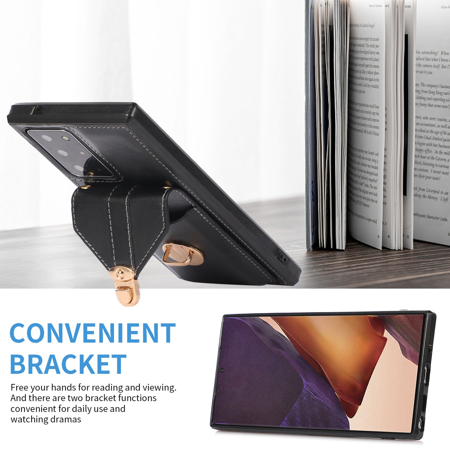 Back Case for Samsung Galaxy Note20 Ultra / Note20 Ultra 5G Card Holder PU Leather+TPU Phone Cover with Kickstand