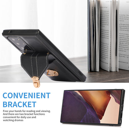 Back Case for Samsung Galaxy Note20 Ultra / Note20 Ultra 5G Card Holder PU Leather+TPU Phone Cover with Kickstand
