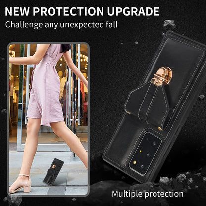 Back Case for Samsung Galaxy Note20 Ultra / Note20 Ultra 5G Card Holder PU Leather+TPU Phone Cover with Kickstand