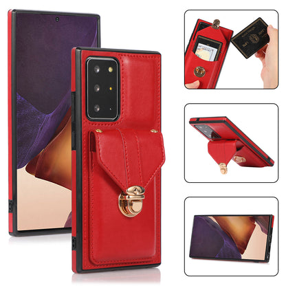 Back Case for Samsung Galaxy Note20 Ultra / Note20 Ultra 5G Card Holder PU Leather+TPU Phone Cover with Kickstand