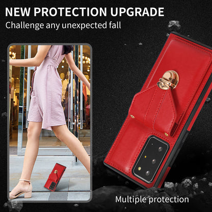 Back Case for Samsung Galaxy Note20 Ultra / Note20 Ultra 5G Card Holder PU Leather+TPU Phone Cover with Kickstand