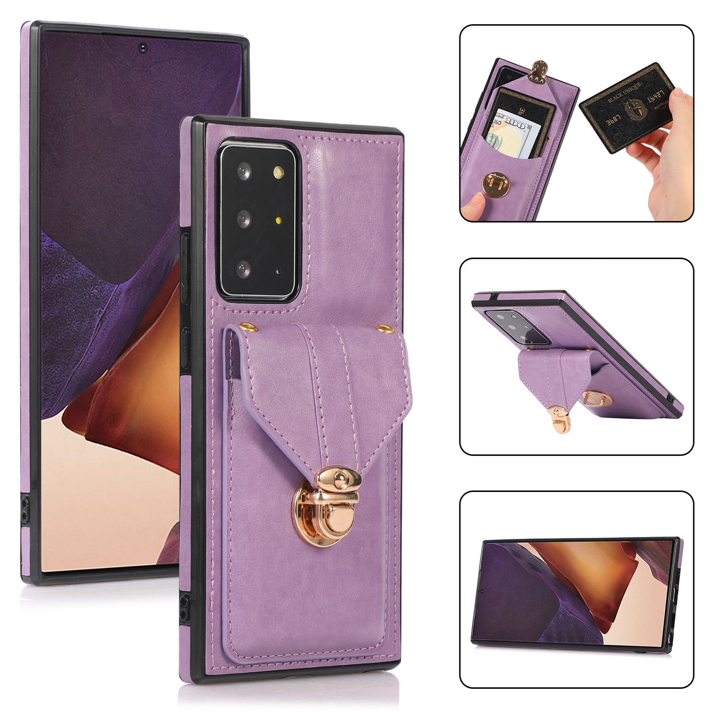Back Case for Samsung Galaxy Note20 Ultra / Note20 Ultra 5G Card Holder PU Leather+TPU Phone Cover with Kickstand